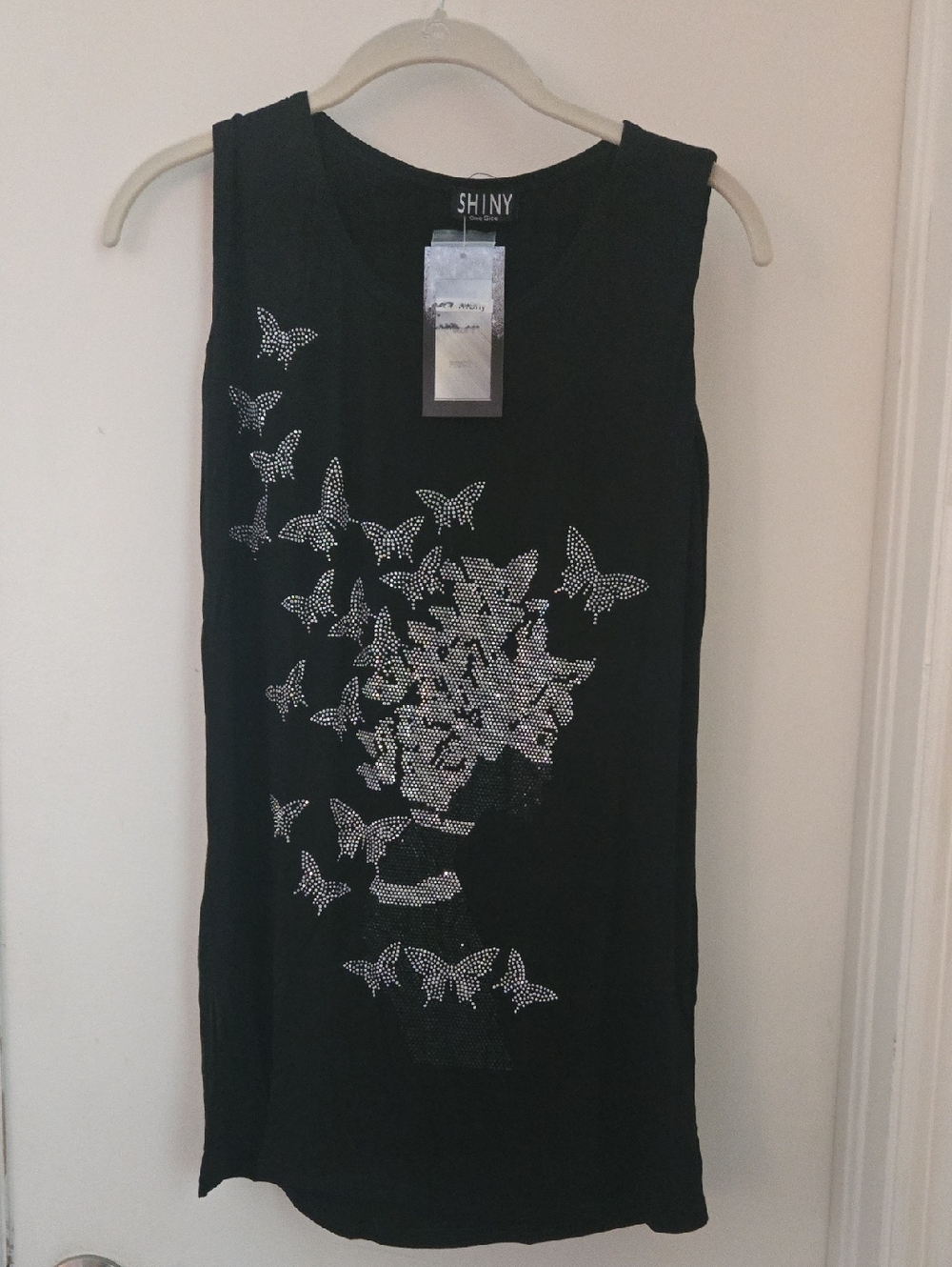 WEEKEND SALE! Black Sleeveless Rhinestone Butterfly Tank